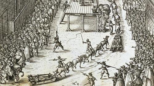 German engraving depicting the execution of Guy Fawkes, 1606.  Photo courtesy of Bridgman Art Library Ltd and the BBC.