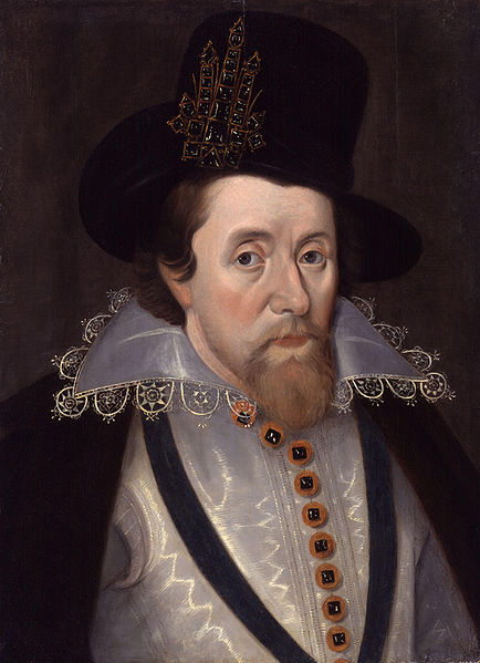 James I by John De Critz the Elder before 1647.  In the Collection of London's National Portrait Gallery.