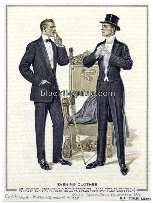 White Tie vs. Black Tie, seen in an Alder Bros 1912 advertisement.  Image courtesy of Button Down Services, Inc.